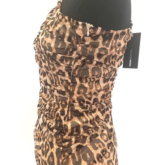 NWT - LEOPARD PRINT ONE-SHOULDER MIDI DRESS - Picture 7 of 8